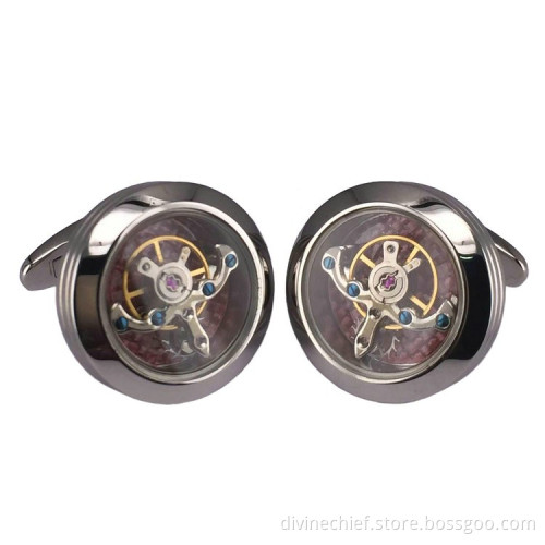 High Quality Polishing Tourbillon Cufflinks Stainless Steel Movement Cufflinks For Men